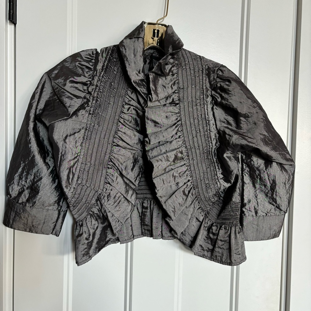 Destiny Platinum - Gray/Silver Jacket Shawl with Ruffle and High Collar